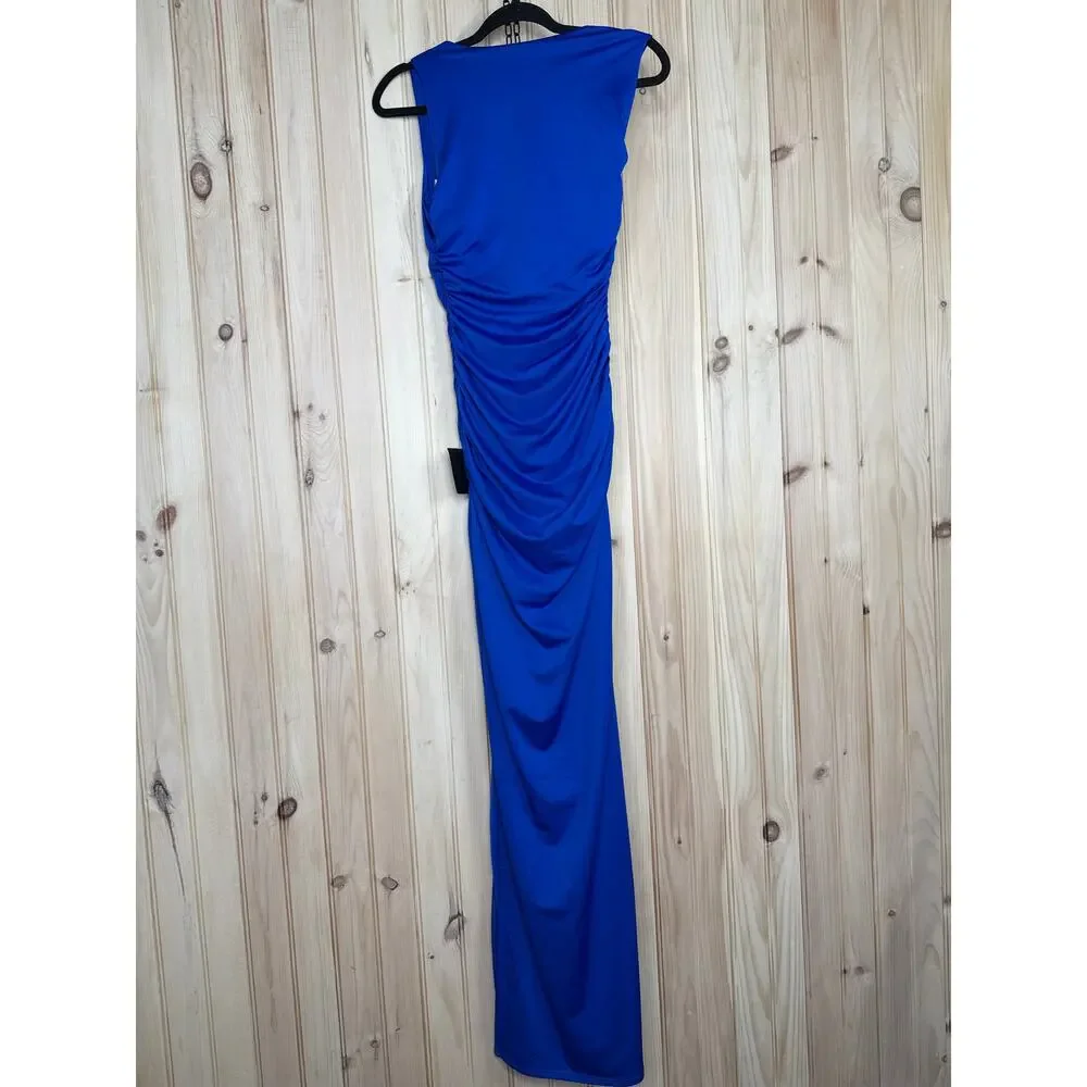 NWT Lulus Enticing Darling Royal Blue Asymmetrical Ruched Maxi Dress Gala Sz XS